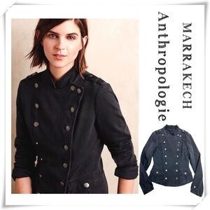 MARRAKECH Anthropologie Nadia Double Breasted Military Moto Jacket in Gray Sz XS